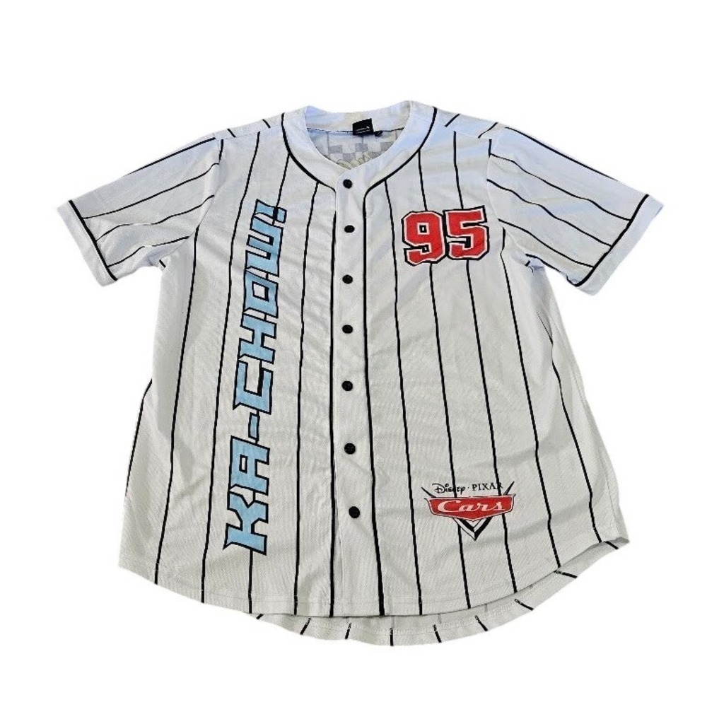 Disney Pixar Cars Lightning McQueen Baseball Jersey 95 Pinstripe Men Large